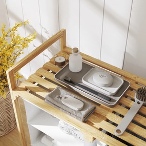 HOMCOM Kosz na pranie z workiem na pranie, szufladą na akcesoria, bambus, 70x36x70 cm, Biały/Drewno