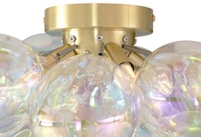 Designerska lampa sufitowa mosiężna z tęczowym szkłem 4-punktowa - UvasDesignerski Oswietlenie wewnetrzne