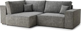 Szary rozkładany narożnik ze schowkiem z tkaniny szenilowej (lewostronny/w kształcie litery L) Tonga – Maison de Rêve