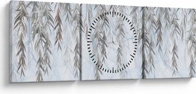 Obraz - Gałązki wierzby na niebieskim tle (z zegarem) (90x30 cm)