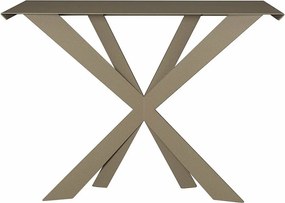 Konsola Exsodus Zeus 110x35x85 cm z żelaza malowanego na beżowo, nowoczesny geometryczny perforowany wzór, made in Italy