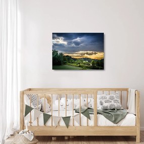 Obraz na szkle - krajobraz z promieniami (70x50 cm)
