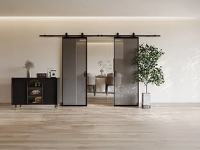 Drzwi przesuwne naścienne podwójne - aluminium i dymione szkło hartowane - 2 x wys. 205 x szer. 73 cm - LINCI II