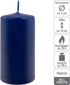 Zestaw świec filarowych, 10 cm, Ø 5 cm, niebieskie, 16 szt.