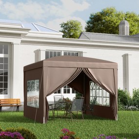 Outsunny Pawilon 3 x 3 m z 4 Ścianami Bocznymi, Oknami, Festynowy Namiot z Ochroną UV, Namiot Ogrodowy z Torbą, Stal, Kawa