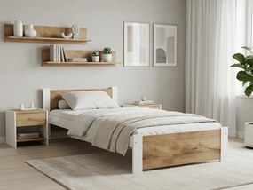 Łóżko IKAROS 90 x 200 cm, dąb artisan/biały Stelaż: Ze stelażem listwowym rolowanym, Materac: Materac Deluxe 10 cm