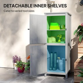 Outsunny Drewniana Szopa, Kompaktowy Szafę Ogrodową na Narzędzia i Sprzęt Ogrodowy z Zamykanymi Drzwiami, Jasnoszary