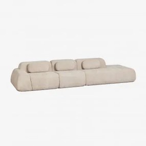 Sofa Modułowy Narożny 3-częściowy Z Prawym Szezlongiem Z Weluru Merida, Pakowany Próżniowo Szenila Gruba Beż Tapioka - Sklum