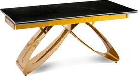 Zestaw Stół Rozkładany LUIGI 160-240 cm Czarny/Złoty i 4 Krzesła Tapicerowane YORK Czarne Glamour