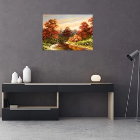 Obraz rzeki w jesiennym krajobrazie, obraz olejny (70x50 cm)