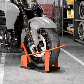 HOMCOM Stojak motocyklowy do przedniego koła 38,1-53,34 cm, 381-533,4 mm, regulowany klocek pod koło, nośność 816,5 kg, Pomarańczowy | Aosom PL