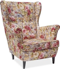 Fotel uszak LORD kwiaty/szary