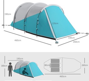 Outsunny Namiot kempingowy dla 4-5 osób, oddzielne strefy dzienna i nocna, 460D x 260S x 190W cm, Niebieski