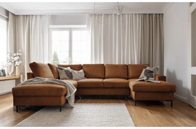 Pomarańczowobrązowy sztruksowy rozkładany narożnik (lewostronny) Lofty Lilly – Miuform