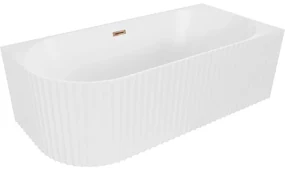 Mexen Gia wanna wolnostojąca narożna ryflowana prawa 150 x 75 cm, biała mat, przelew różowe złoto - 52701507501P-60