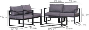 Outsunny Zestaw mebli ogrodowych 4 części sofa dwuosobowa stolik kawowy poduszki szare aluminium | Aosom PL