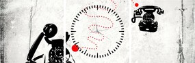 Obraz - Rysunek telefonu w stylu Banksy (z zegarem) (90x30 cm)