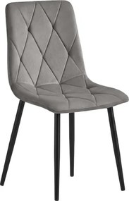 Szare aksamitowe krzesło LIBRA SILVER GREY z czarnymi nogami