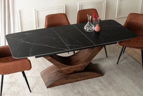 Rozkładany stół z ceramicznym blatem Alicante 160-200 cm, czarny marmur/orzech
