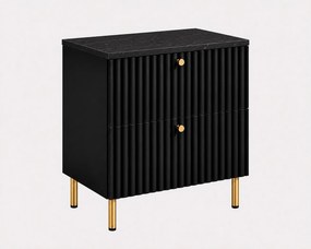 Szafka łazienkowa stojąca z blatem 60, czarny + blat z efektem marmuru Black Royal, uchwyty w trzech kolorach, nogi złote, 60 x 44,4 x 73,6 cm