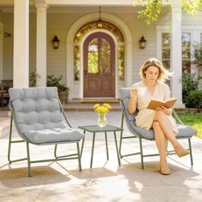 Outsunny Zestaw Mebli Balkonowych 3-częściowy z Stolikiem, Poduszkami, Stalową Ramą i Regulowanymi Nóżkami - Jasnoszary | Aosom PL