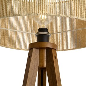 Lampa podłogowa vintage drewniana z beżowym abażurem z papierowego sznurka 50/50/25 - Tripod Classic