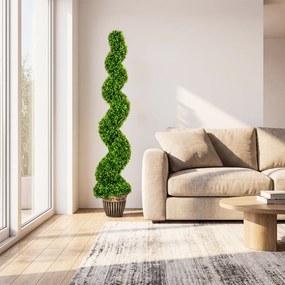HOMCOM Bukszpan spiralny, zestaw 2 szt. roślin sztucznych, z donicą, wysokość 150 cm, zielony | Aosom PL