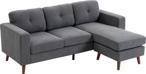 HOMCOM Sofa narożna 192 cm w kształcie L 3-osobowa z odwracalną szezlongą, wygląd sztruksu, do małego pomieszczenia, Ciemnoszary | Aosom PL
