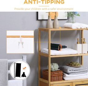 kleankin Szafka łazienkowa, komoda z lamelowymi drzwiami, regał łazienkowy, bambusowy, naturalne drewno