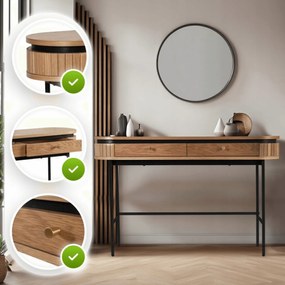 Owalna konsola z szufladami i ryflowanymi wstawkami Beck, dąb