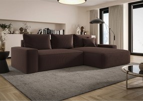 Narożnik MONA z funkcją spania POSO 06 brązowy prawy sofa w kształcie litery L z pojemnikiem na pościel kanapa do salonu sofa rozkładana