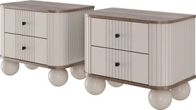 Zestaw szafek nocnych Vesper 56 cm - kaszmir / orzech / czarne uchwyty / nogi kule