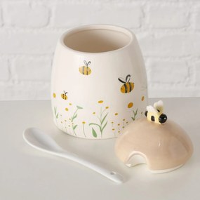 Pojemnik ceramiczny z pokrywką i łyżeczką HONEY, 445 ml
