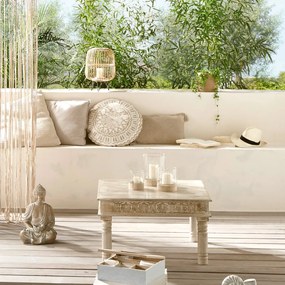 Komplet świeczników ze szkła Ete z drewnianymi podstawkami, 3 sztuki