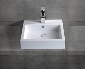 Umywalka ścienna nablatowa BS6050Odlew marmurowy - Błyszczący biały - 45 x 45 x 12,5 cm