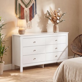 HOMCOM Komoda z 6 szufladami, sideboard z łatwojezdnymi prowadnicami do sypialni, salonu lub przedpokoju, 118 x 39,5 x 75,5 cm, biały | Aosom PL