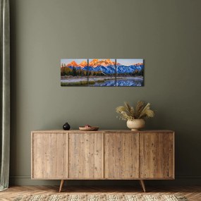 Obraz ośnieżonych szczytów górskich (z zegarem) (90x30 cm)