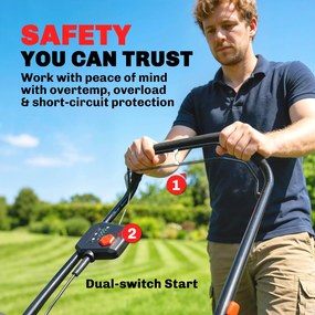 Outsunny Elektryczna Kosiarka 800 W z szerokością cięcia 40 cm, pojemnik na trawę 45 l, wskaźnik akumulatora, ochrona przed przeciążeniem, 7 wysokości cięcia | Aosom PL