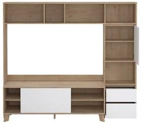 Biało-naturalny zestaw pod TV w dekorze dębu 209x183x48 cm Next – Tvilum