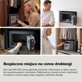Mini sejf domowy elektroniczny na kod, na pieniądze i biżuterię, 230x170x170 mm: HECTOR