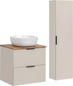 Zestaw łazienkowy Adel 92 kaszmir/dąb wotan - szafka 60 cm, umywalka nablatowa i regał
