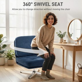 HOMCOM Obrotowy fotel akcentowy, tapicerowany fotel do czytania z tkaniny chenille, szerokie siedzisko, sprężynowe poduszki i metalowe nogi, ciemnoniebieski | Aosom PL