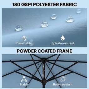 Outsunny Parasol ogrodowy okrągły balkonowy z 3-stopniową regulacją nachylenia, korbka, 8 żeber, Ø265 x 235H cm, jasnoniebieski | Aosom PL