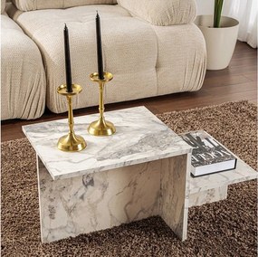 Prostokątny stolik kawowy Harmony 80x40x40 cm efekt marmuru Freesia, płyta wiórowa melaminowana, styl skandynawski, bez przechowywania