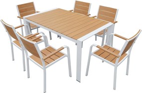 Zestaw ogrodowy aluminiowy : stół o dł. 150 cm i 6 składanych foteli - Jasny naturalny i biały - NYROS od MYLIA