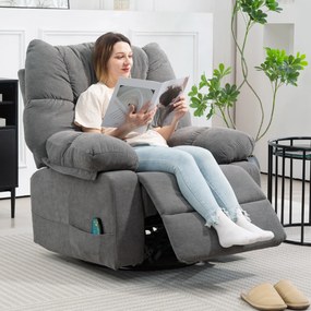HOMCOM Fotel Relax z funkcją masażu, Regulowany obrotowy fotel masujący, 4 kieszenie boczne i pilot, Ciemnoszary