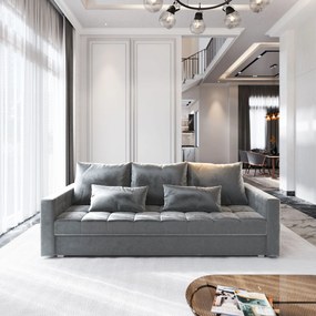 Masseno Sofa SIRO z funkcją spania i pojemnikiem na pościel, Rozkładana sofa - Jasnoszary, PAROS 05