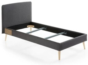 Ciemnoszare tapicerowane łóżko Kave Home Lydia, 90 x190 cm