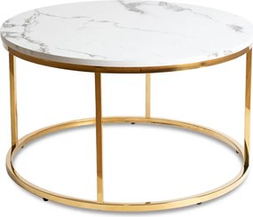 Stolik Kawowy CLIFF MAX 80 cm Biały Marmur/Złoty Nowoczesny Glamour