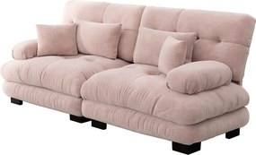 Sofa 2-osobowa z tkaniny szenilowej z oparciem i podłokietnikami, różowa - do salonu i sypialni